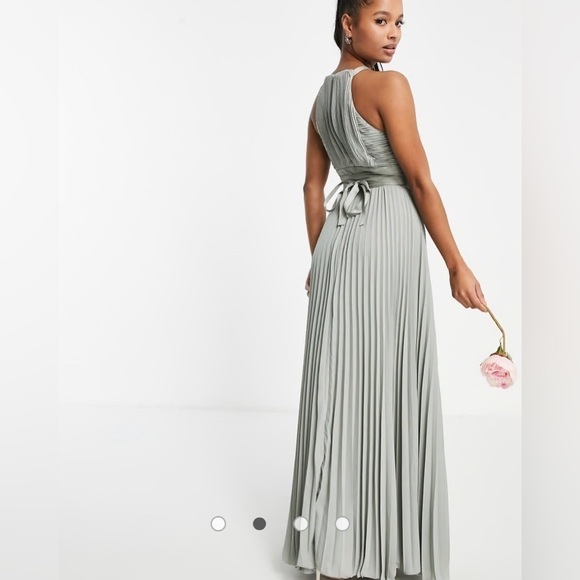 NWT ASOS Petite Bridesmaid Pleated Pinny Maxi Dress Satin Wrap Waist Size 6P - Picture 3 of 8